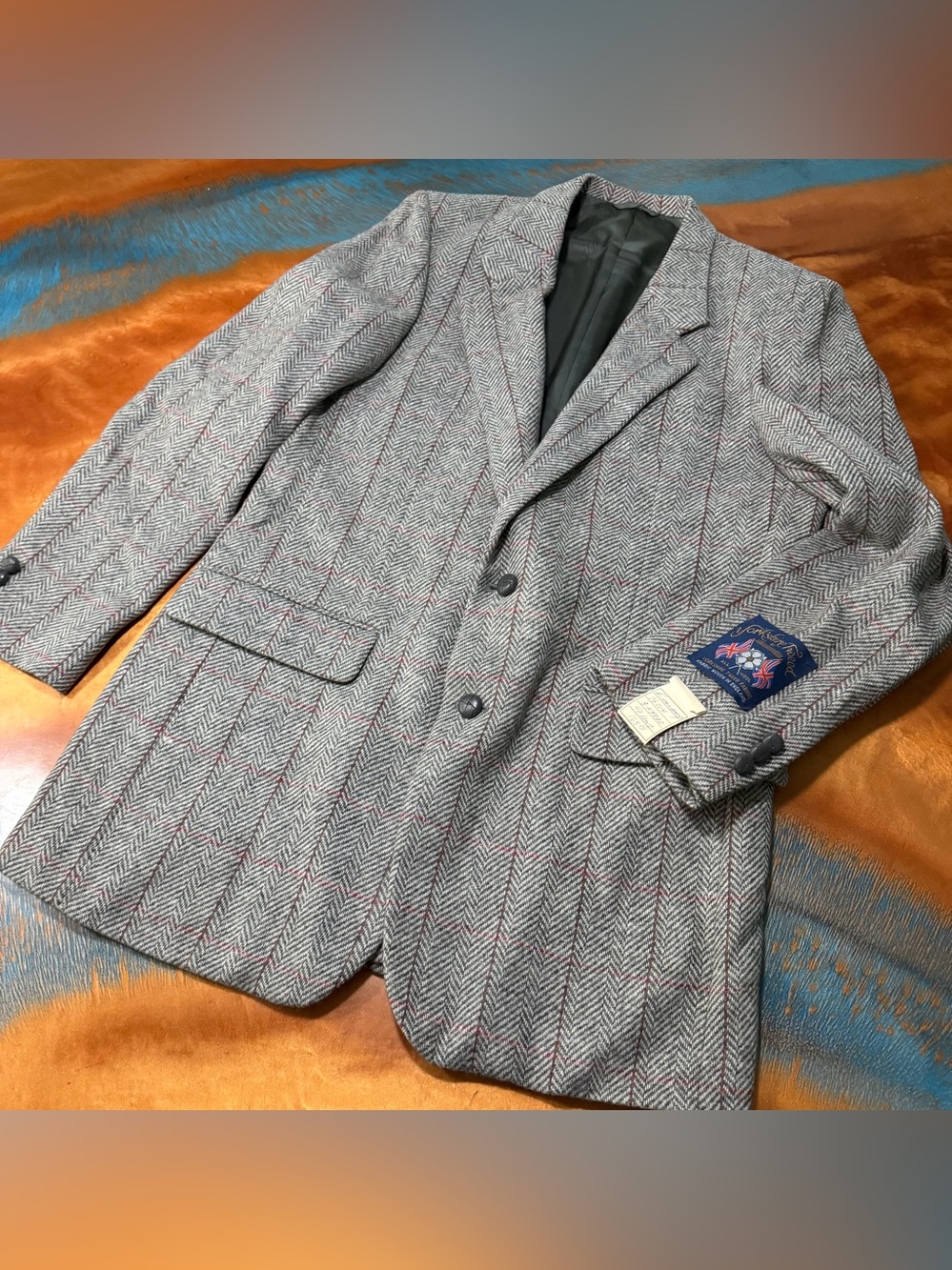 NOS Vintage James Whitehead 100% Wool Herringbone Tweed Blazer Jacket 42L